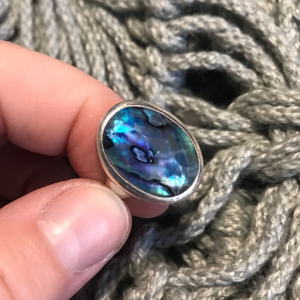 Abalone Shell Ring, Solid 925k Sterling Silver. S… - image 4